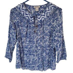Lucky Brand‎ Womens Boho Top Size M Blue Embroidered Fairy Cottagecore Peasant